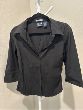 Cotton Express Black Collared Button-Up Blouse